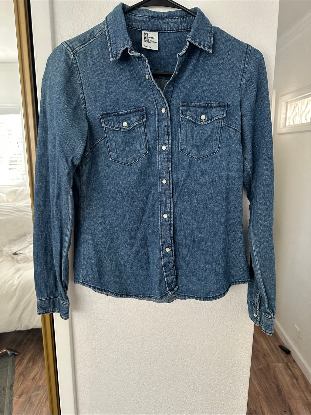 H&M Denim Button-Front Shirt - Light Blue